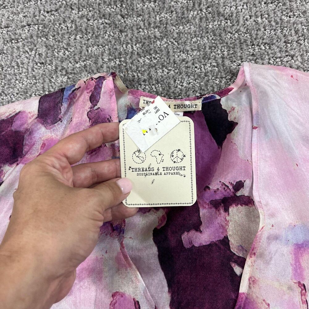 Threads 4 Thought Shirt Womens Small Purple Pink Silk Sleeveless Blouse Wrap Top - Picture 6 of 7